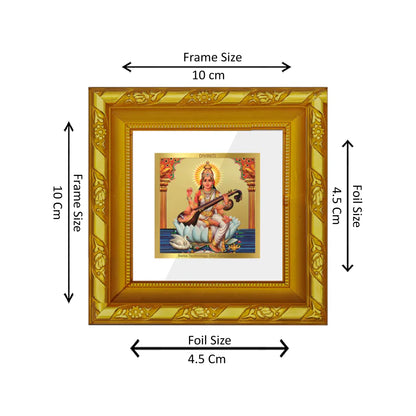 DIVINITI 24K Gold Plated Foil Saraswati Wooden Wall Photo Frame Idol for Puja Room, Study Room, Workshop, Gifts | DG103S1A (10x10 CM)