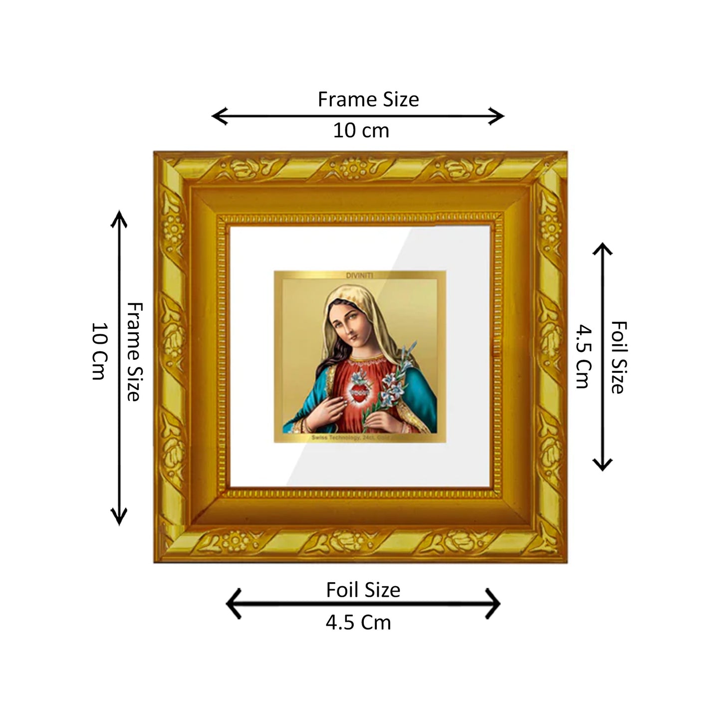 DIVINITI 24K Gold Plated Foil Mother Mary Wooden Elegant Photo Frame Idol for Home & Office Wall Decor, Workshop, Puja Room, Table Top, Gifts | DG103S1A (10x10 CM)