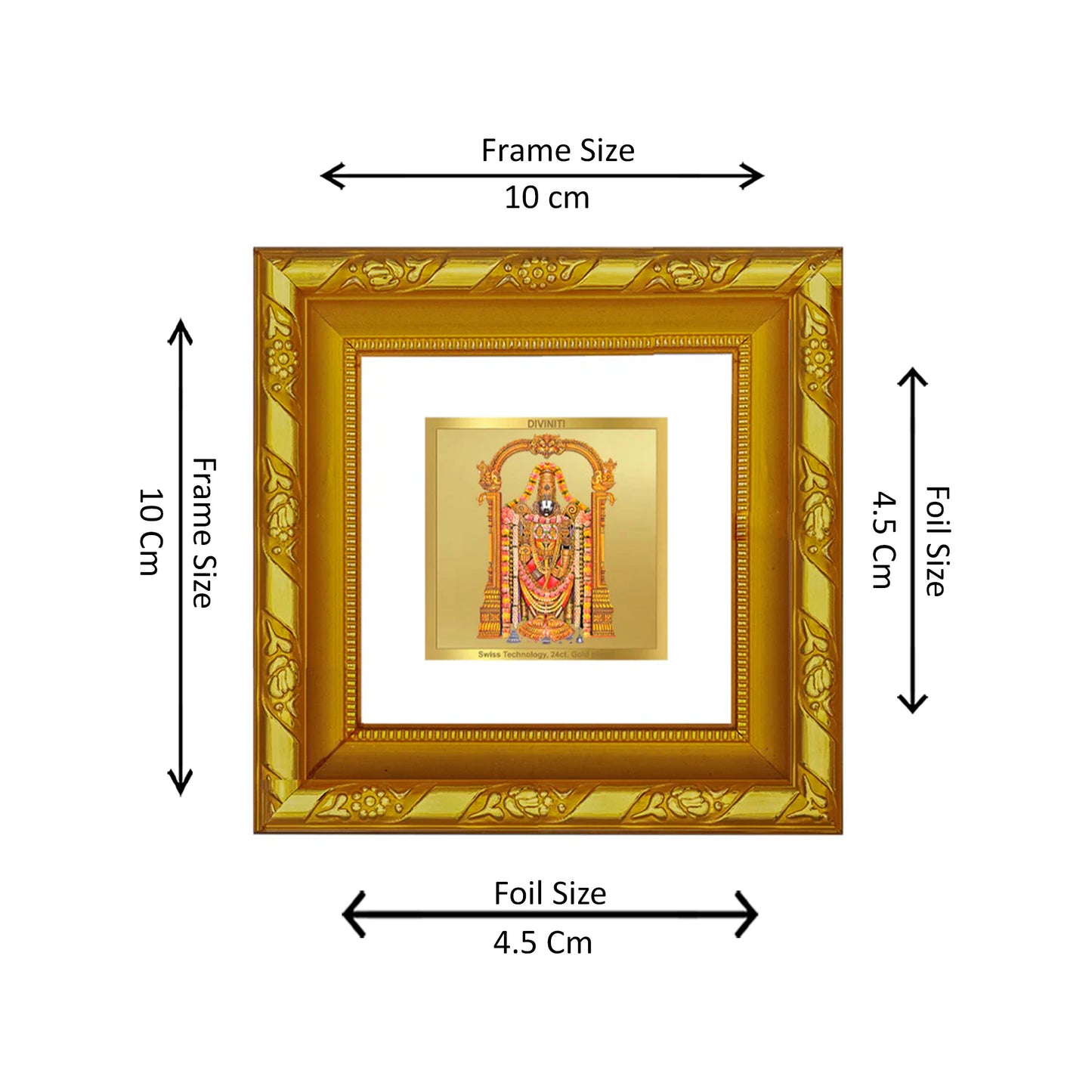 DIVINITI 24K Gold Plated Tirupati Balaji Photo Frame Idol for Puja Room, Table Top, Home Decor, Workshop, Premium Gifts | DG103S1A (10x10 CM)