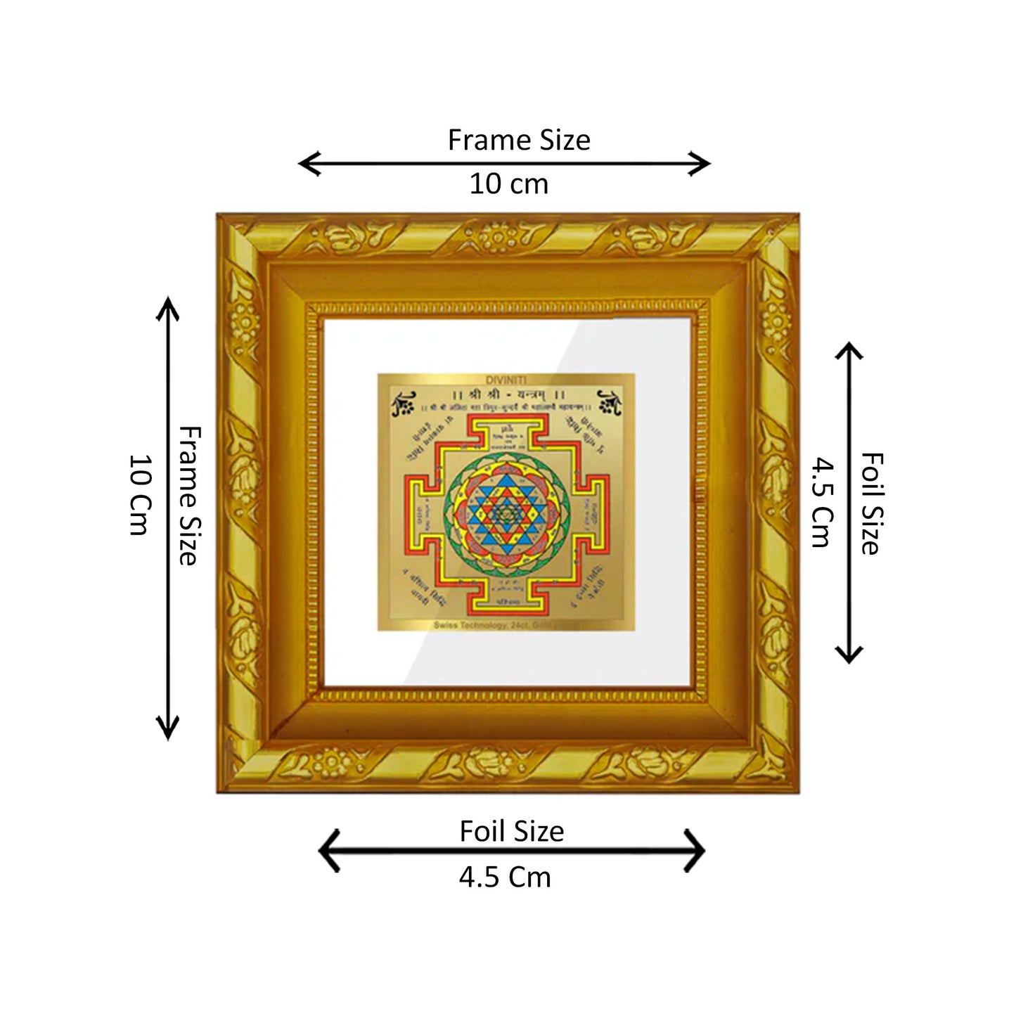 DIVINITI 24K Gold Plated Shree Yantra Wooden Photo Frame Idol for Puja Room, Wall Hanging, Table Top, Home Decor, Workshop, Gifts | DG103S1A (10x10 CM)