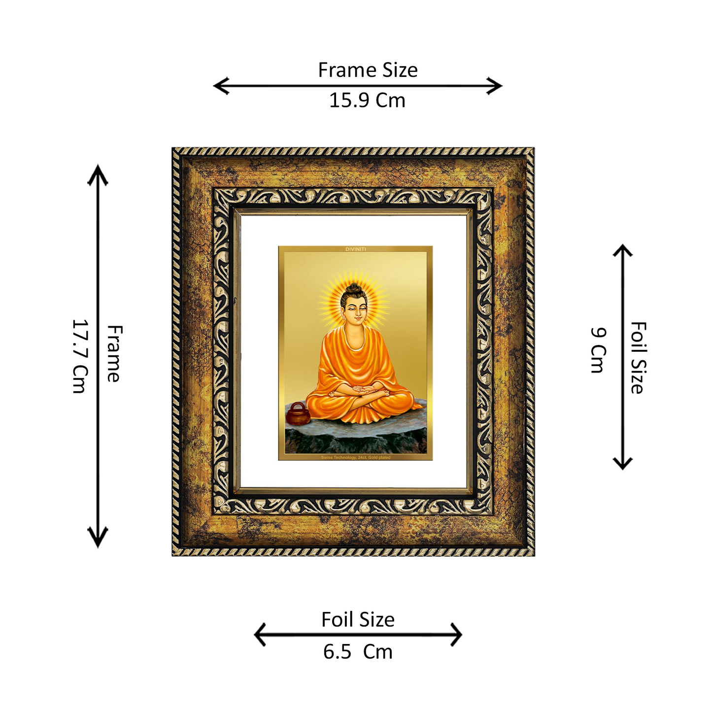 DIVINITI 24K Gold Plated Foil Buddha Wall Photo Frame, Table Decor for Home & Office Decor Gift Items DG 113 Size 1 (17.7x15.9 CM)