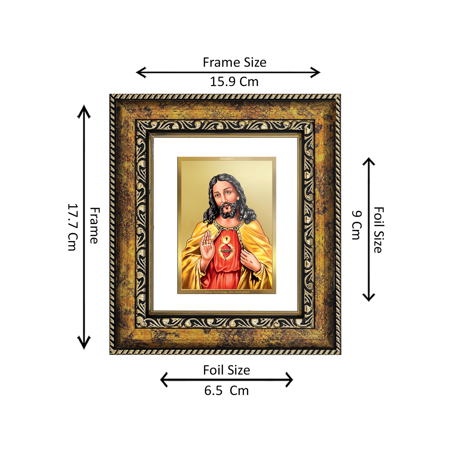 DIVINITI 24K Gold Plated Foil Jesus Wall Photo Frame, Table Decor for Home & Office Decor Gift Items DG 113 Size 1 (17.7x15.9 CM)