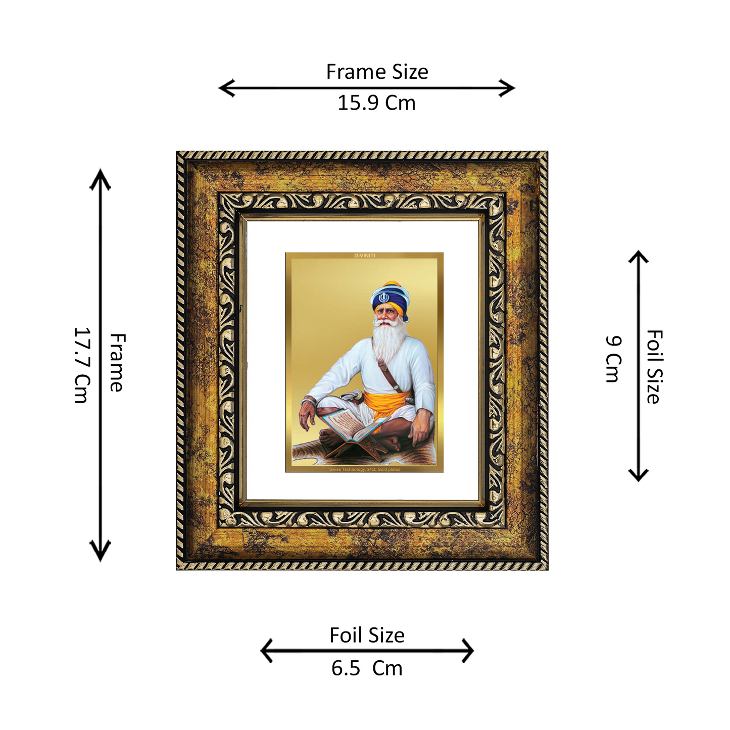 DIVINITI 24K Gold Plated Foil Baba Deep Singh Wall Photo Frame, Table Decor for Home & Office Decor Gift Items DG 113 Size 1 (17.7x15.9 CM)