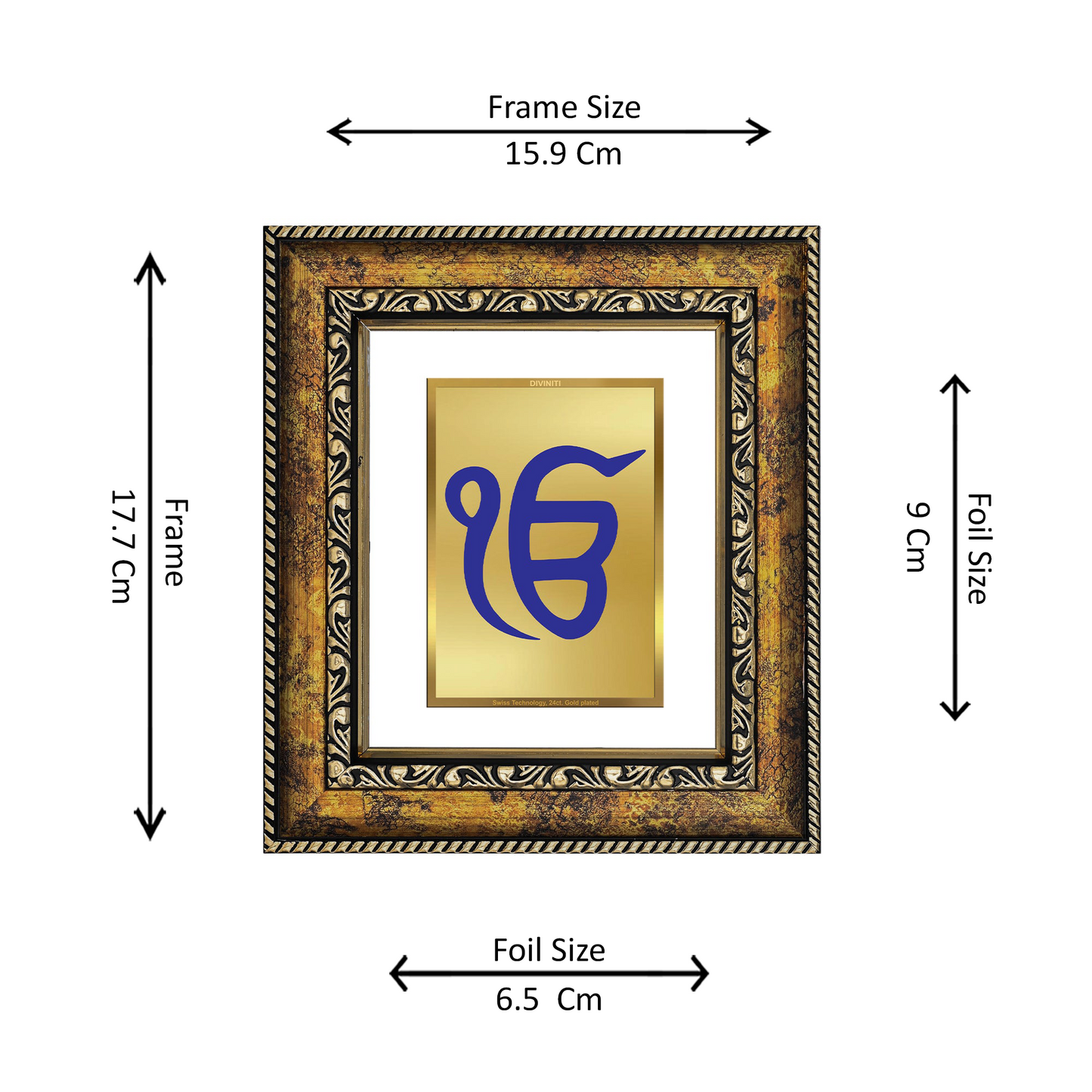 DIVINITI 24K Gold Plated Foil Ek Omkar Wall Photo Frame, Table Decor for Home & Office Decor Gift Items DG 113 Size 1 (17.7x15.9 CM)