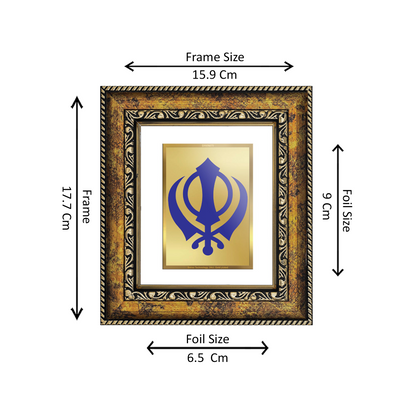 DIVINITI 24K Gold Plated Foil Khanda Sahib Wall Photo Frame, Table Decor for Home & Office Decor Gift Items DG 113 Size 1 (17.7x15.9 CM)