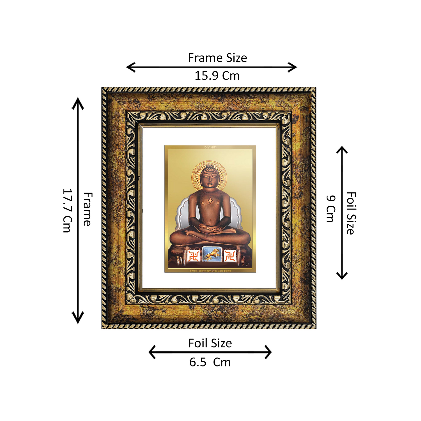 DIVINITI 24K Gold Plated Foil Mahavira Wall Photo Frame, Table Decor for Home & Office Decor Gift Items DG 113 Size 1 (17.7x15.9 CM)