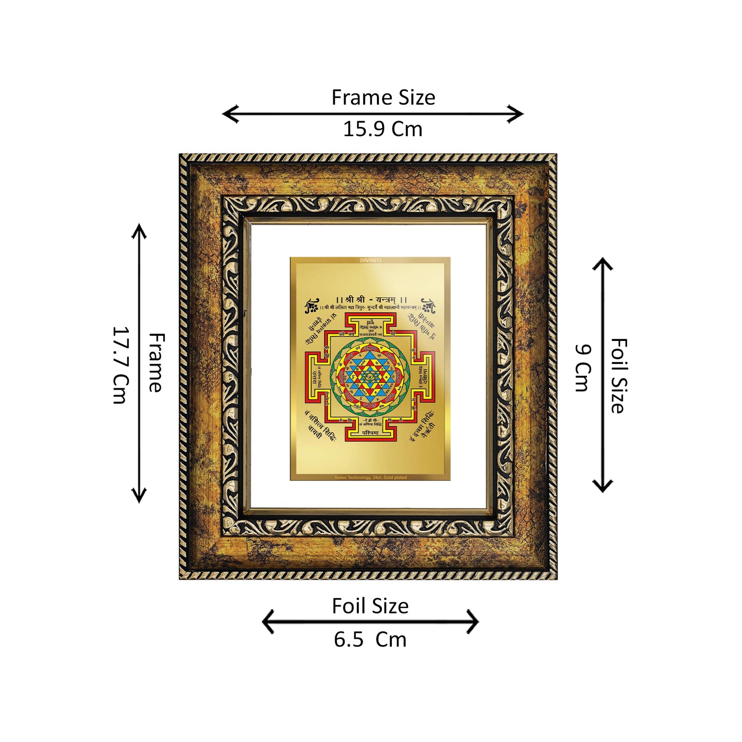 DIVINITI 24K Gold Plated Foil Shree Yantra Wall Photo Frame, Table Decor for Home & Office Decor Gift Items DG 113 Size 1 (17.7x15.9 CM)