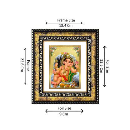 DIVINITI 24K Gold Plated Foil Bal Ganesha Wooden Photo Frame for Home Decor, Table Top, Wall Hanging, Workshop, Premium Gift | DG113 Size 2 (22.6x18.4 CM)