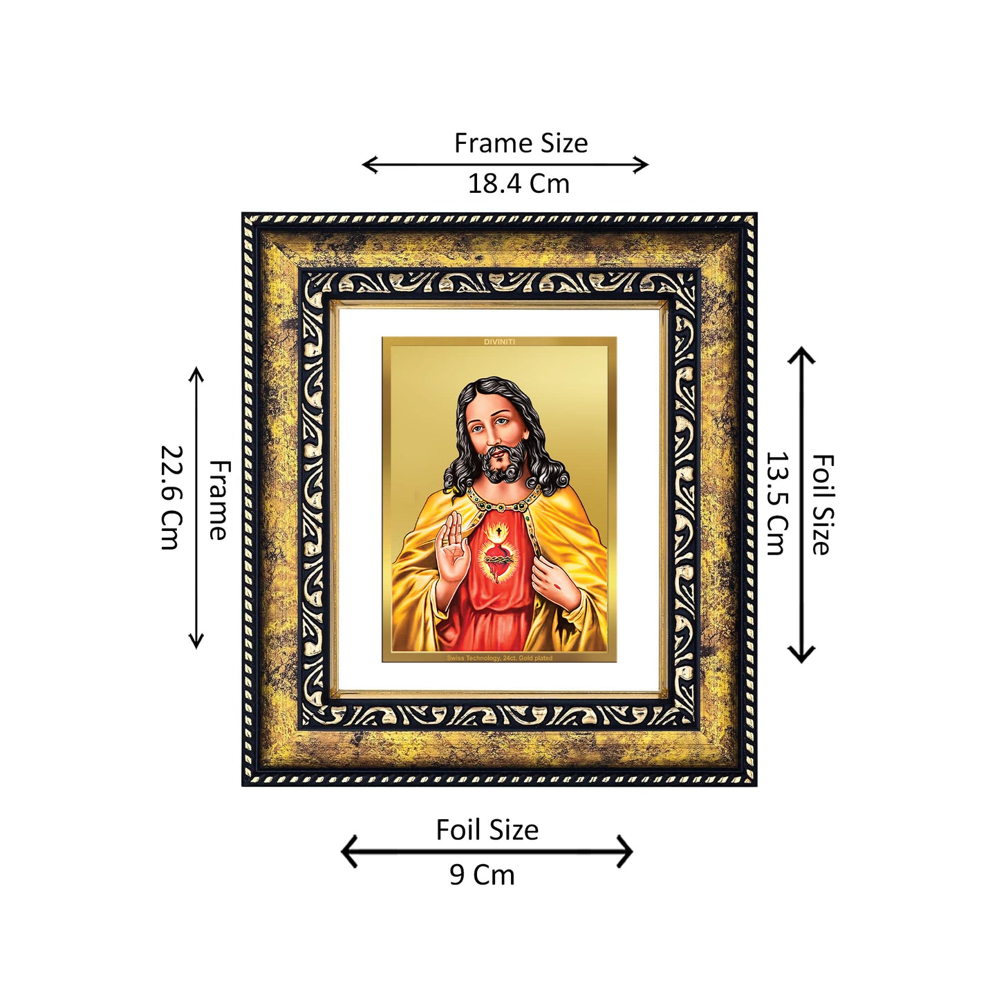 DIVINITI 24K Gold Plated Foil Jesus Photo Frame for Wall Hanging, Workshop, Table Top, Home Decor, Luxury Gift|DG113 Size 2 (22.6x18.4 CM)