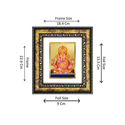 DIVINITI 24K Gold Plated Foil Dagdu Ganesha Wooden Photo Frame for Wall Hanging, Home Decor, Workshop, Table Top, Luxury Gift | DG113 Size 2 (22.6x18.4 CM)