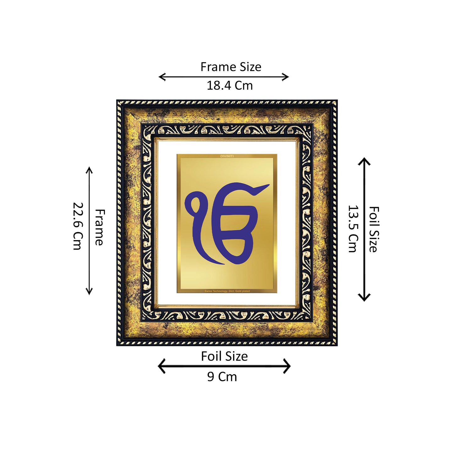 DIVINITI 24K Gold Plated Foil Ik Onkar Photo Frame Idol for Wall Hanging, Workshop, Table Top, Home Decor, Gift|DG113 Size 2 (22.6x18.4 CM)