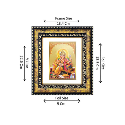 DIVINITI 24K Gold Plated Foil Lord Ganesha Wooden Photo Frame for Home Wall Decor, Workshop, Table Top, Gift | DG113 Size 2 (22.6x18.4 CM)