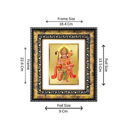 DIVINITI 24K Gold Plated Foil Lord Hanuman Wooden Photo Frame for Wall Hanging, Workshop, Table Top, Home Decor, Gift | DG113 Size 2 (22.6x18.4 CM)