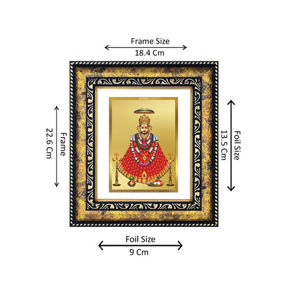 DIVINITI 24K Gold Plated Foil Khatu Shyam Wooden Photo Frame Idol for Puja Room, Home Wall Decor, Workshop, Table Top, Premium Gift | DG113 Size 2 (22.6x18.4 CM)