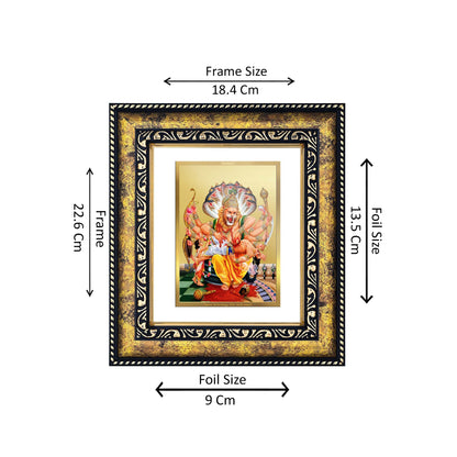 DIVINITI 24K Gold Plated Narasimha Wooden Premium Photo Frame Idol for Wall Hanging, Workshop, Table Top, Home Decor, Luxury Gift | DG113 Size 2 (22.6x18.4 CM)