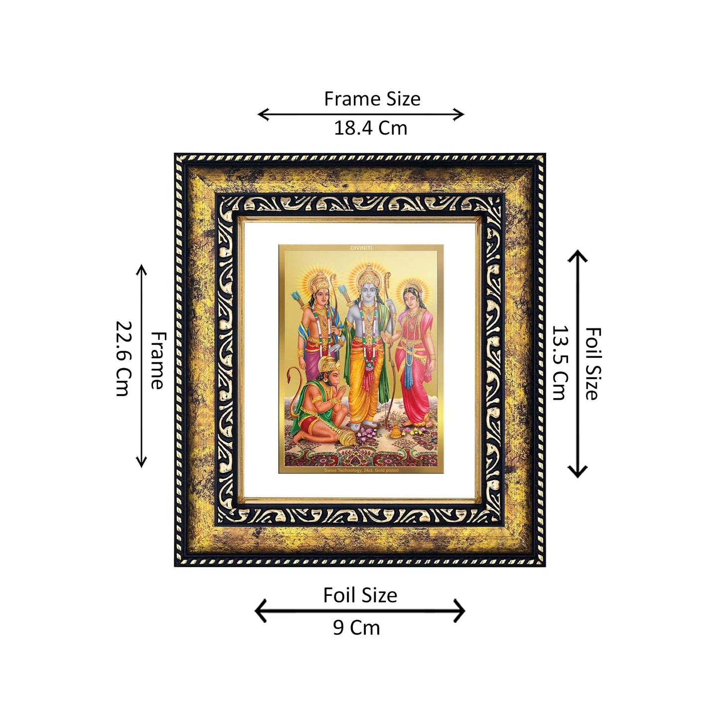 DIVINITI 24K Gold Plated Shri Ram Darbar Wooden Premium Photo Frame Idol for Puja Room, Home Wall Decor, Workshop, Table Top, Premium Gift | DG113 Size 2 (22.6x18.4 CM)