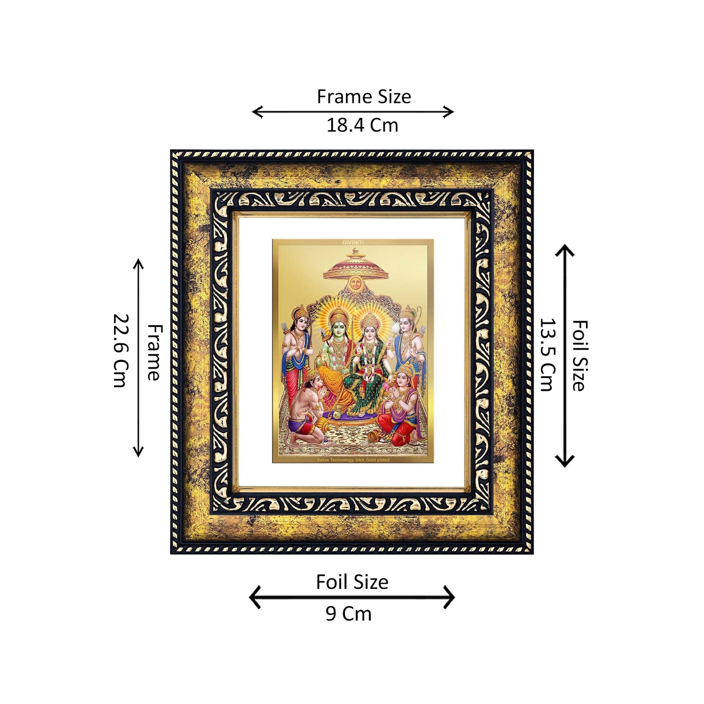 DIVINITI 24K Gold Plated Lord Ram Darbar Photo Frame Idol for Home Decor, Puja Room, Table Top, Wall Hanging, Workshop, Luxurious Gift|DG113 Size 2 (22.6x18.4 CM)