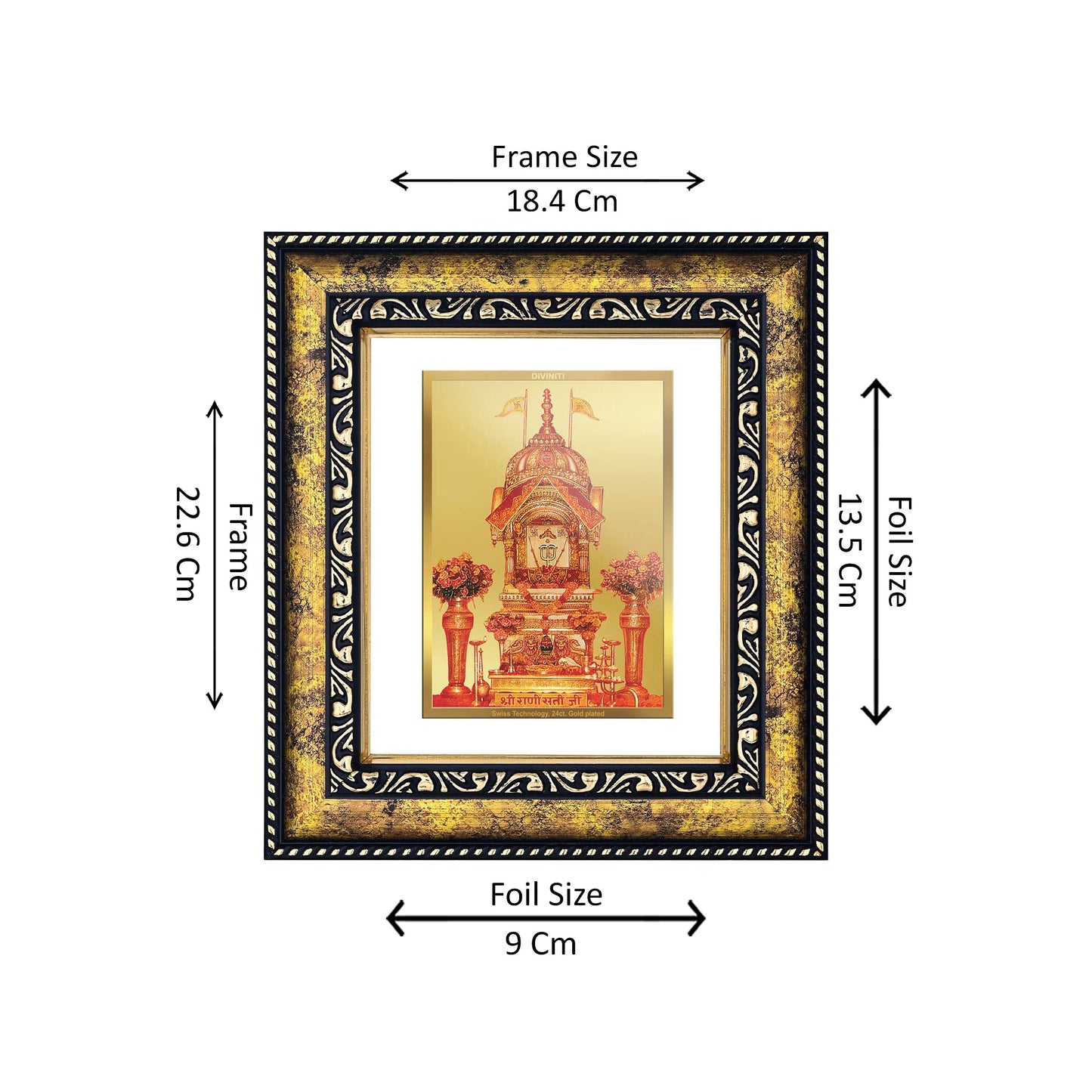 DIVINITI 24K Gold Plated Rani Sati Photo Frame Idol for Home Decor, Puja Room, Table Top, Wall Hanging, Workshop, Luxurious Gift|DG113 Size 2 (22.6x18.4 CM)