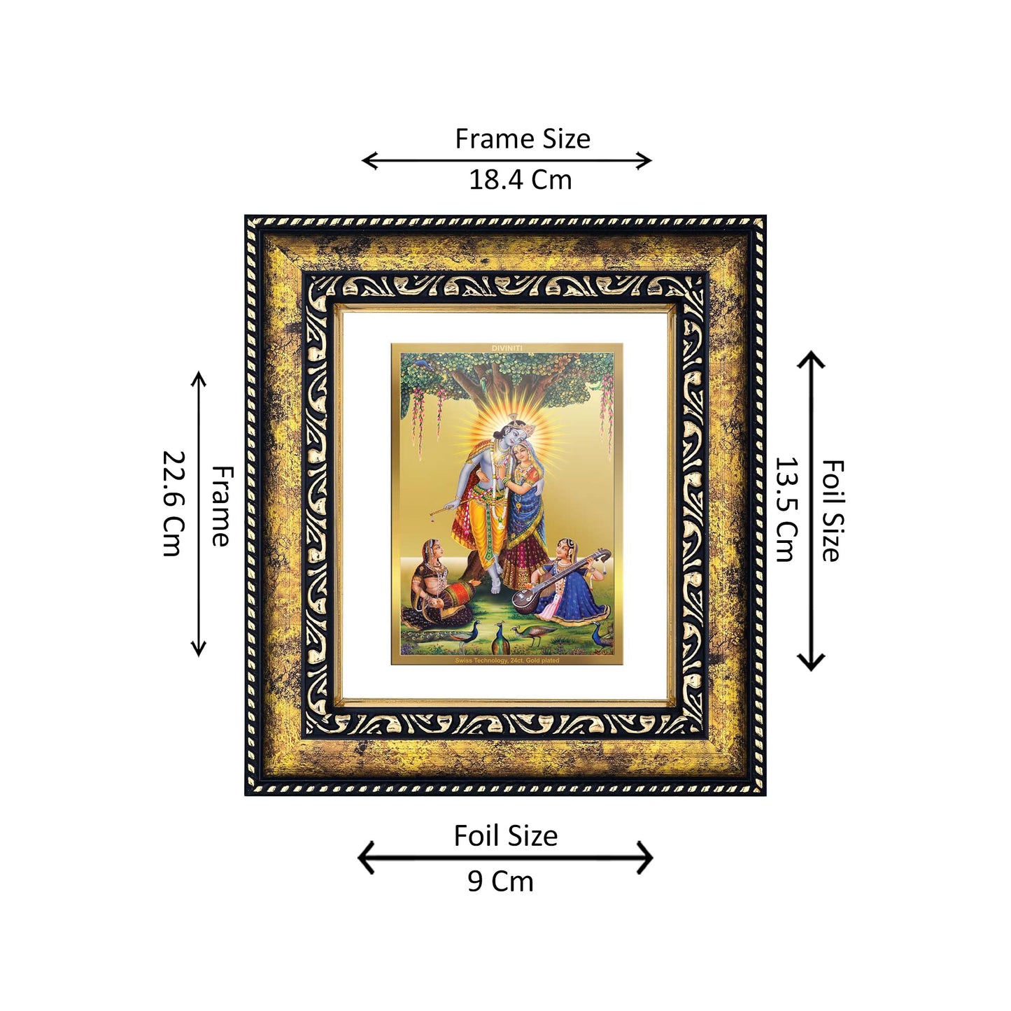 DIVINITI 24K Gold Plated Radha Krishna Wooden Modern Photo Frame Idol for Wall Hanging, Workshop, Table Top, Home Decor, Luxury Gift | DG113 Size 2 (22.6x18.4 CM)