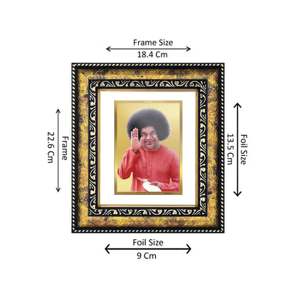 DIVINITI 24K Gold Plated Satya Sai Wooden Photo Frame Idol for Home Decor, Table Top, Wall Hanging, Workshop, Premium Gift | DG113 Size 2 (22.6x18.4 CM)