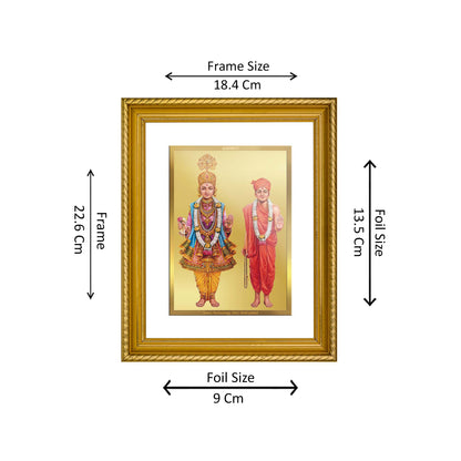 DIVINITI 24K Gold Plated Swami Narayan Wooden Photo Frame Idol for Home Wall Decor, Workshop, Table Top, Premium Gift | DG113 Size 2 (22.6x18.4 CM)