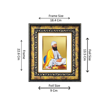 DIVINITI 24K Gold Plated Foil Guru Tegh Bahadur Ji Wooden Photo Frame for Home Decor, Puja Room, Table Top, Wall Hanging, Workshop, Gift | DG113 Size 2 (22.6x18.4 CM)