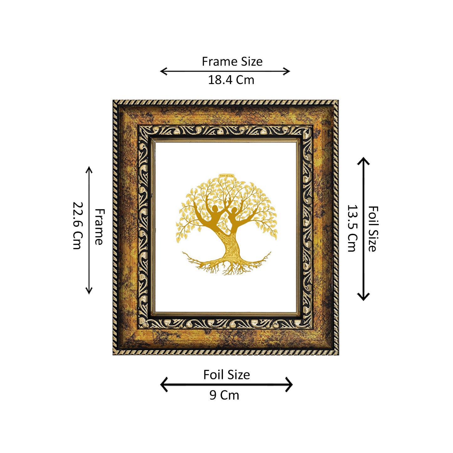 DIVINITI 24K Gold Plated Tree Of Life Traditional Photo Frame Idol for Home Decor, Table Top, Wall Hanging, Workshop, Premium Gift | DG113 Size 2 (22.6x18.4 CM)