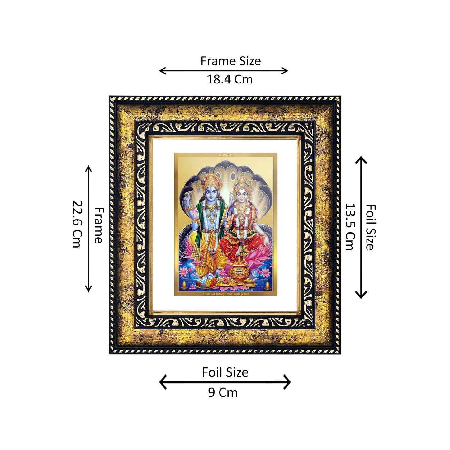 DIVINITI 24K Gold Plated Vishnu Laxmi Religious Photo Frame Idol for Home & Office Decor, Wall Hanging, Workshop, Table Top, Gift|DG113 Size 2 (22.6x18.4 CM)