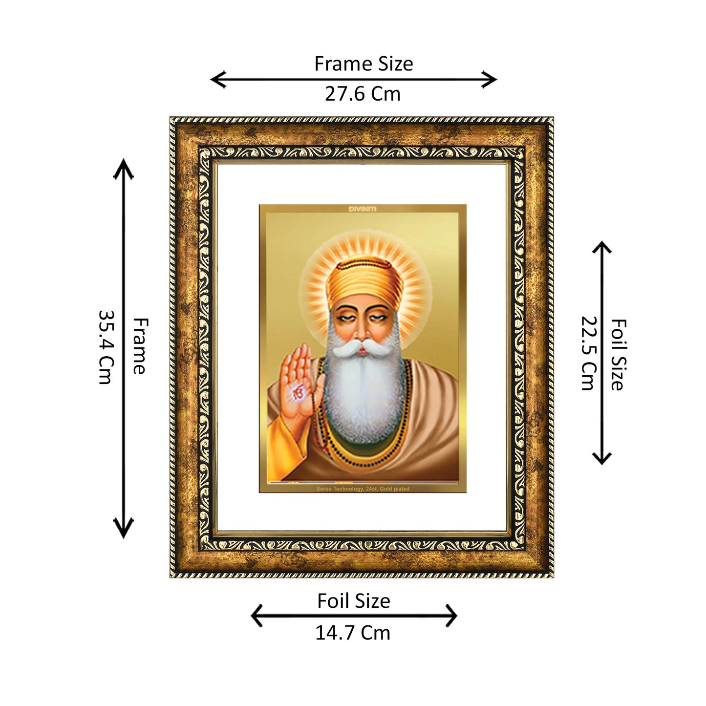 DIVINITI 24K Gold Plated Guru Nanak Wall Photo Frame for Home Decor, Wall Hanging, Table Top, Puja Room & Gift DG113S3 (27.6X35.4 CM)