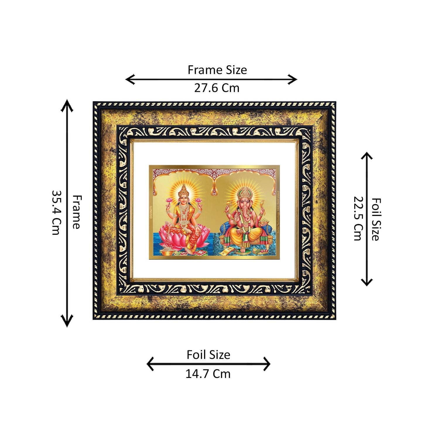 DIVINITI 24K Gold Plated Lakshmi & Ganesha Wall Photo Frame for Home Decor, Wall Hanging, Table Top, Puja Room & Gift DG113S3 (27.6X35.4 CM)