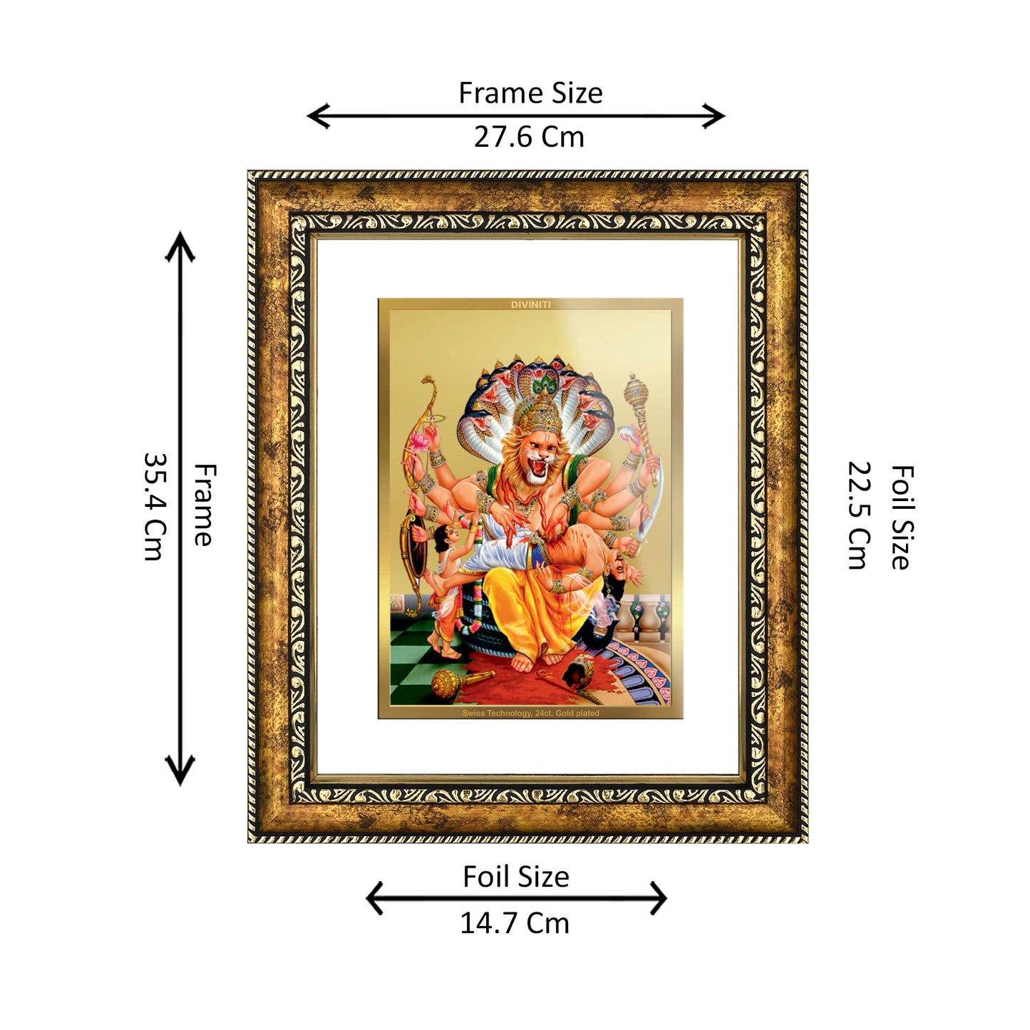 DIVINITI 24K Gold Plated Narasimha Wall Photo Frame for Home Decor, Wall Hanging, Table Top, Puja Room & Gift DG113S3 (27.6X35.4 CM)