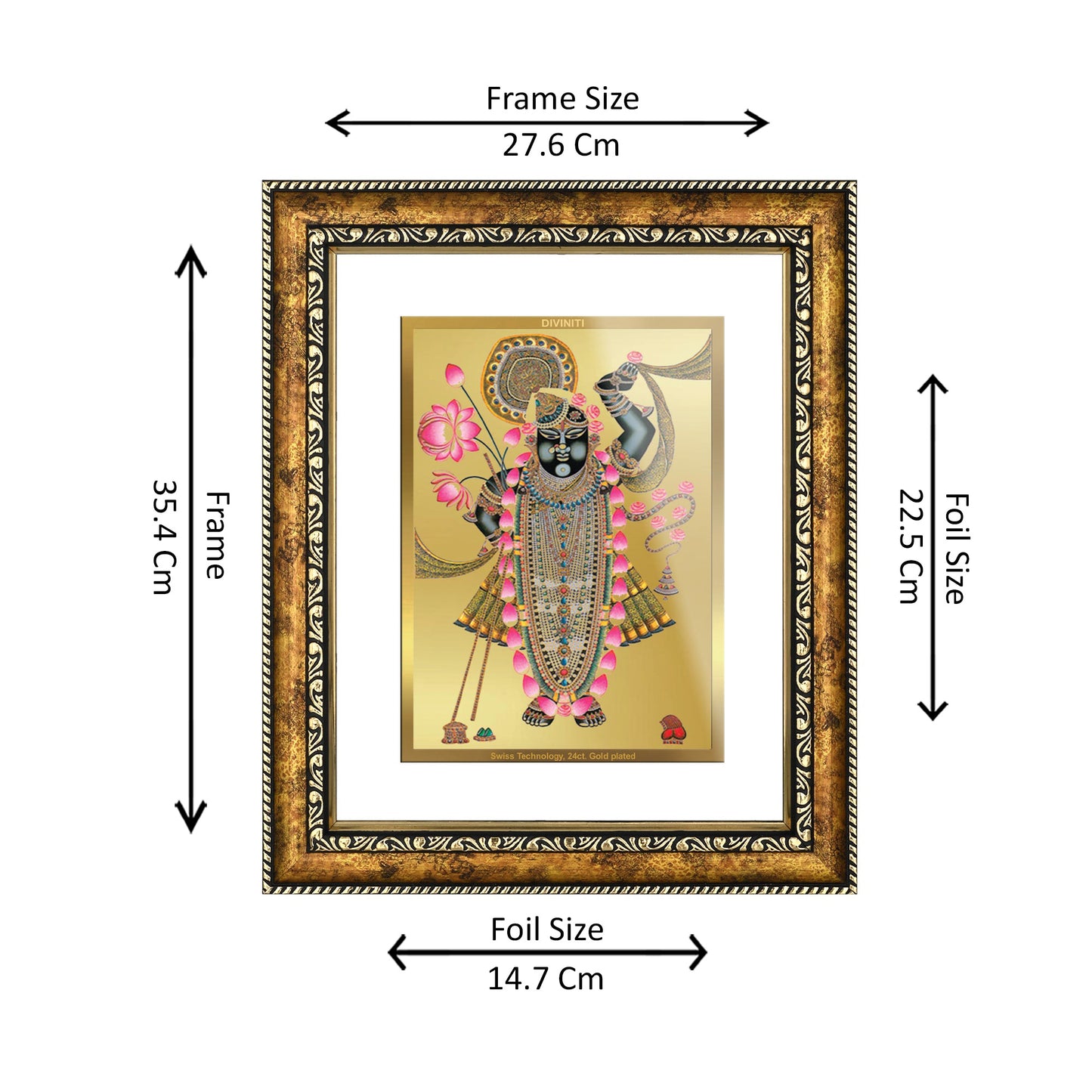 DIVINITI 24K Gold Plated Shrinathji Wall Photo Frame for Home Decor, Wall Hanging, Table Top, Puja Room & Gift DG113S3 (27.6X35.4 CM)