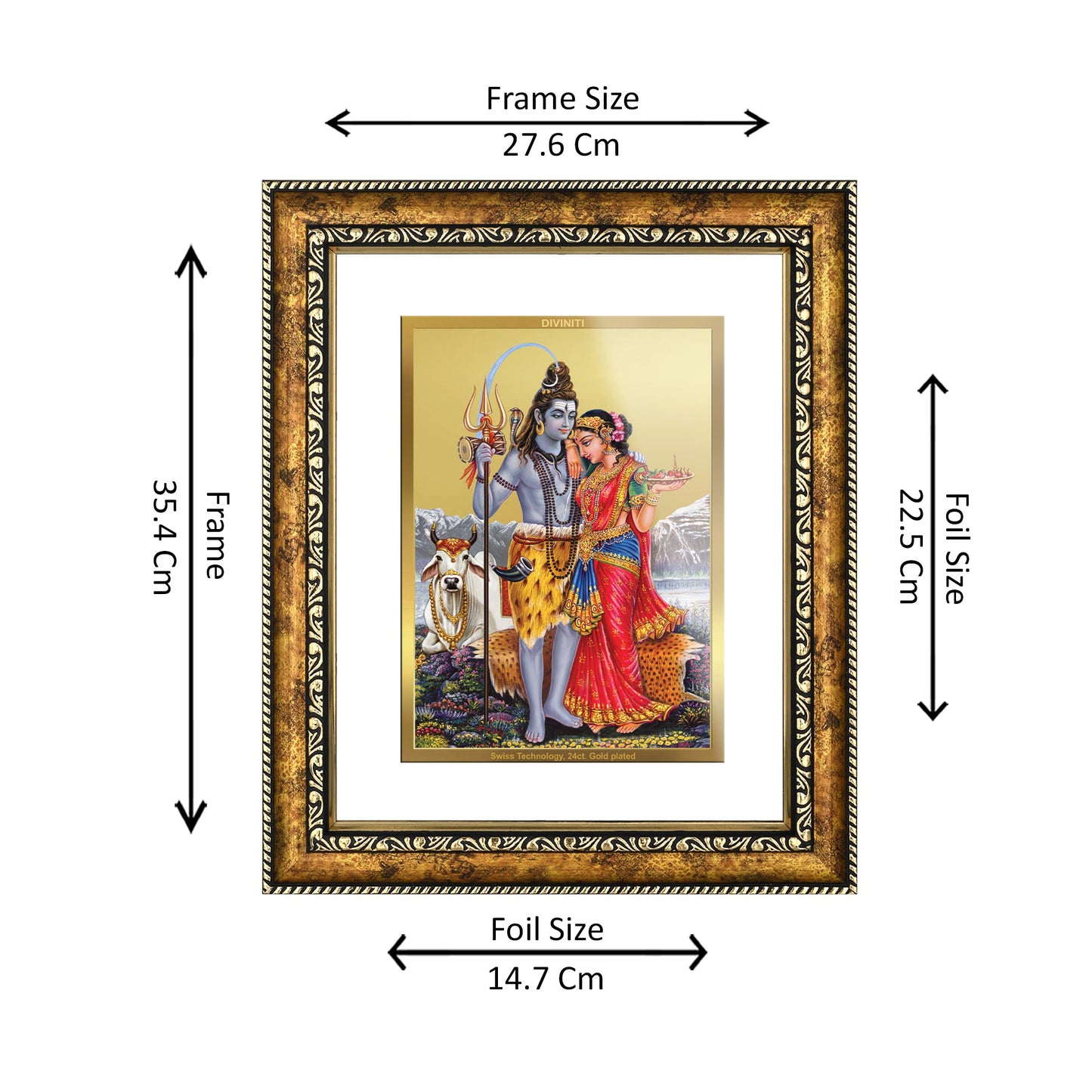 DIVINITI 24K Gold Plated Shiva with Parvati Wall Photo Frame for Home Decor, Wall Hanging, Table Top, Puja Room & Gift DG113S3 (27.6X35.4 CM)