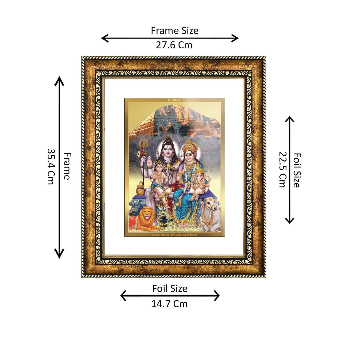 DIVINITI 24K Gold Plated Shivji Parivar Wall Photo Frame for Home Decor, Wall Hanging, Table Top, Puja Room & Gift DG113S3 (27.6X35.4 CM)