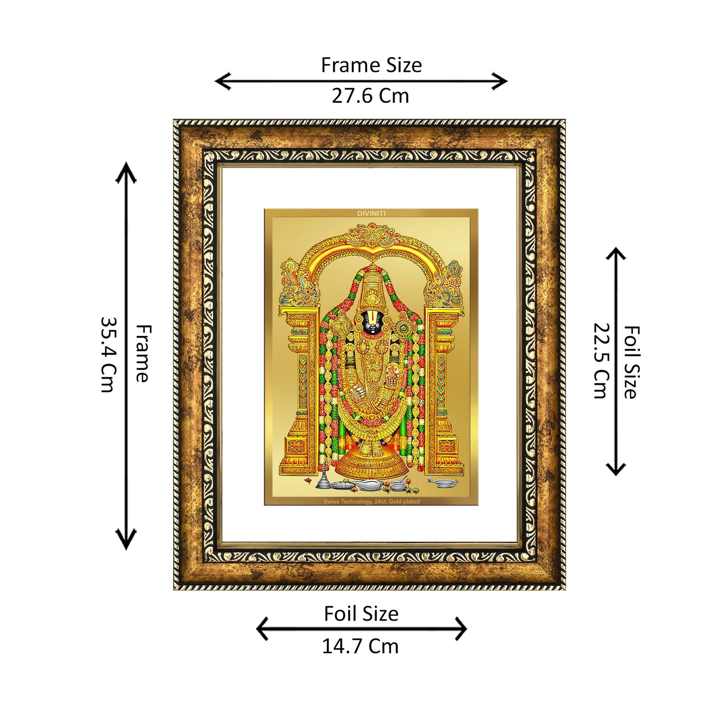 DIVINITI 24K Gold Plated Tirupati Balaji Wall Photo Frame for Home Decor, Wall Hanging, Table Top, Puja Room & Gift DG113S3 (27.6X35.4 CM)