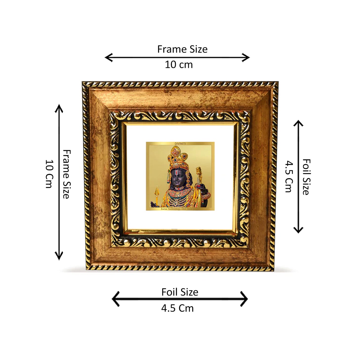 DIVINITI 24K Gold Plated Lord Ram Lalla Photo Frame Idol for Puja Room, Wall Hanging, Table Top, Home Decor, Workshop, Gifts | DG113S1A (10x10 CM)