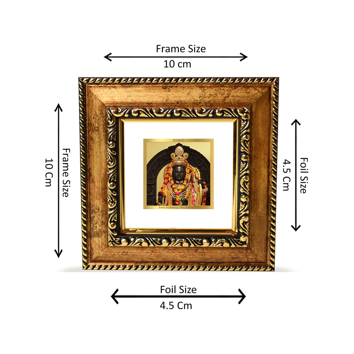 DIVINITI 24K Gold Plated Lord Ram Lalla Classic Wall Photo Frame Idol for Puja Room, Table Top, Home Decor, Workshop, Gifts | DG113S1A (10x10 CM)