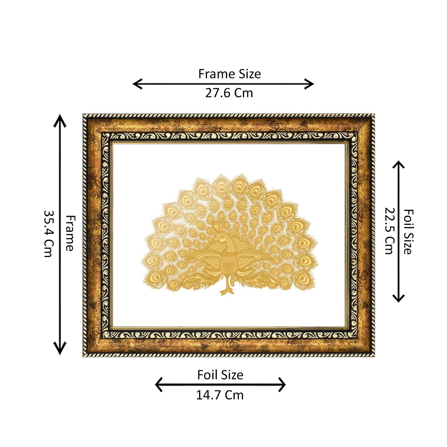 Diviniti 24K Gold Plated Peacock Photo Frame for Home Décor, Wall Hanging, Living Room, Hall, Guest Room, Showpiece & Gift DG113S3 (27.6X35.4 CM)