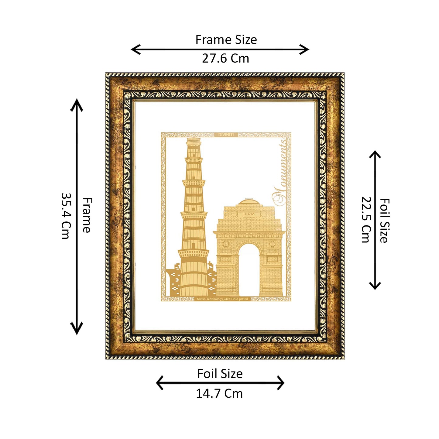 Diviniti 24K Gold Plated Monuments Photo Frame for Home Décor, Wall Hanging, Living Room, Hall, Guest Room, Showpiece & Gift DG113S3 (27.6X35.4 CM)