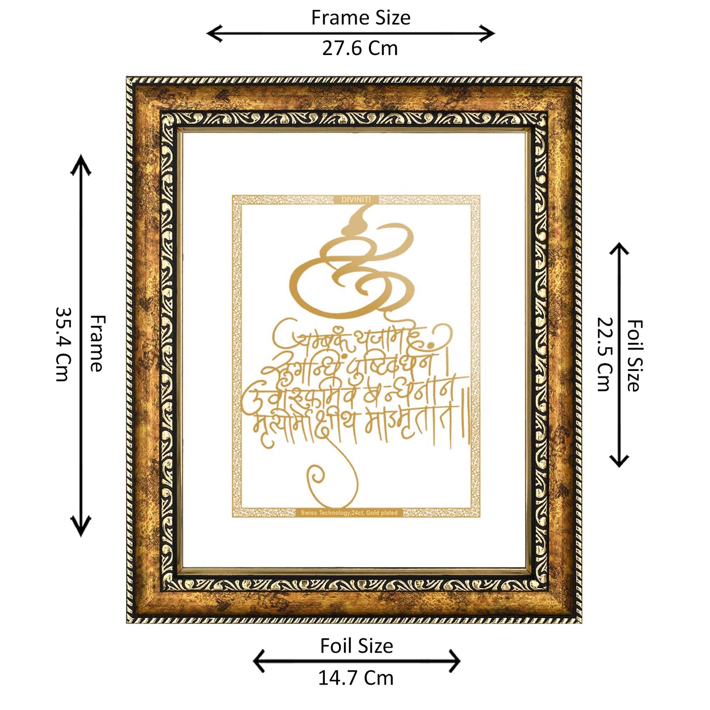 Diviniti 24K Gold Plated Maha Mrityunjaya Mantra Photo Frame for Home Décor, Wall Hanging, Table Top, Puja Room & Gift DG113S3 (27.6X35.4 CM)