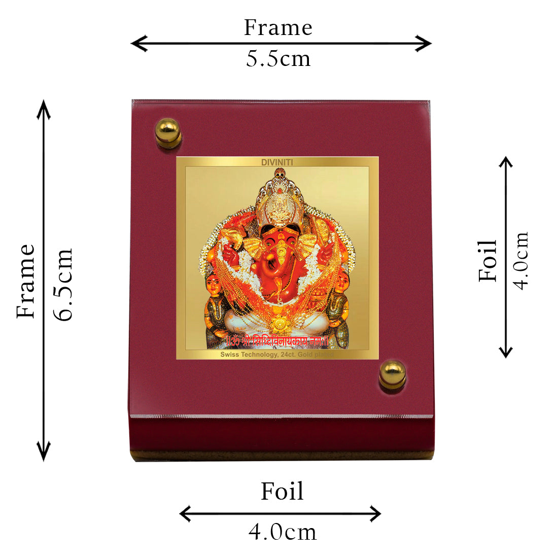 Diviniti 24K Gold Plated Siddhivinayak Ji Frame For Car Dashboard, Home Decor, Table Top and Puja Room (6.5 x 5.5 CM) (MDF 1B)