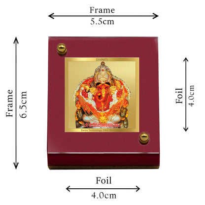 Diviniti 24K Gold Plated Siddhivinayak Ji Frame For Car Dashboard, Home Decor, Table Top and Puja Room (6.5 x 5.5 CM) (MDF 1B)