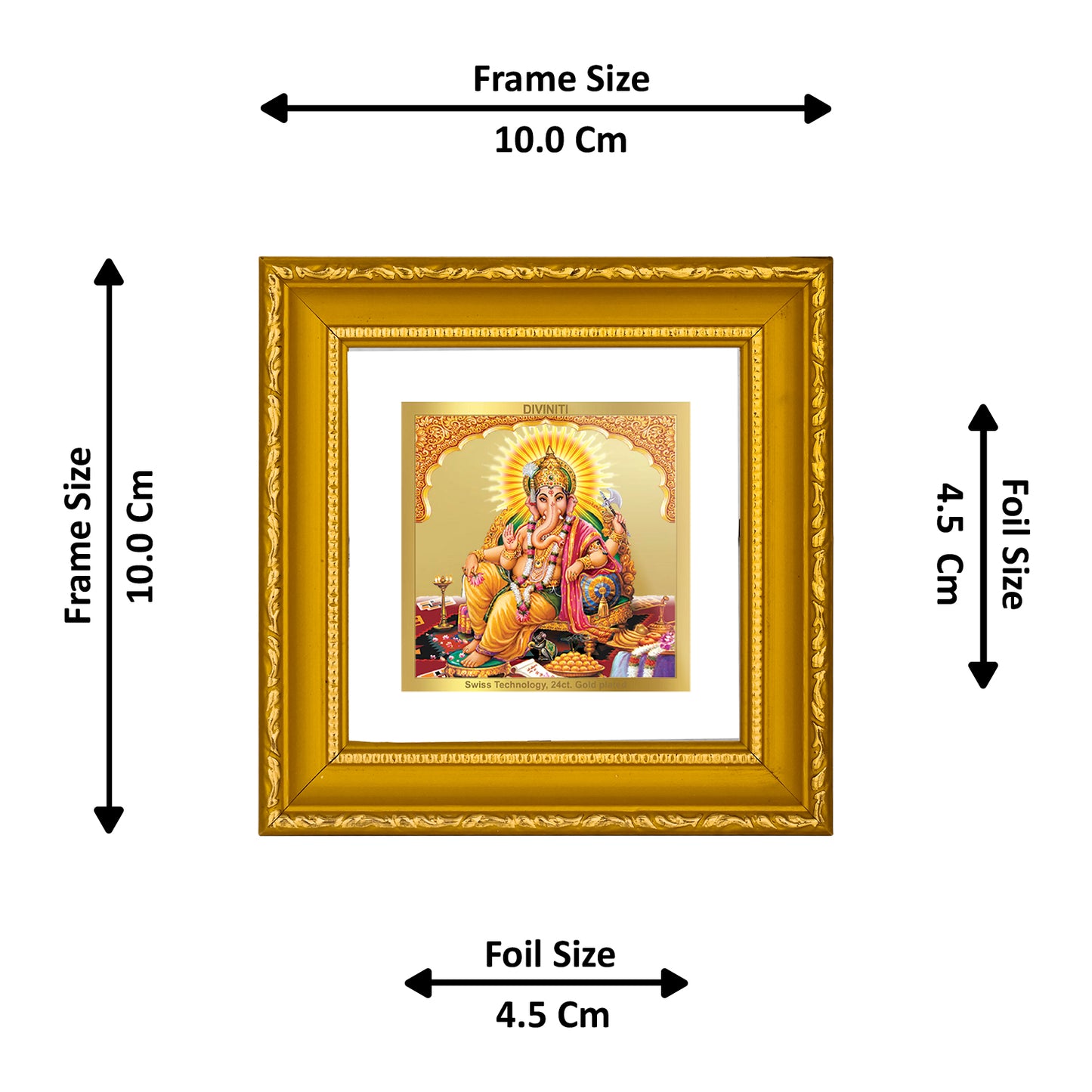 DIVINITI 24K Gold Plated Foil Lord Ganesha Wooden Traditional Wall Photo Frame Idol for Puja Room,  Home Decor, Table Top, Premium Gifts | DG101S1A (10x10 CM)