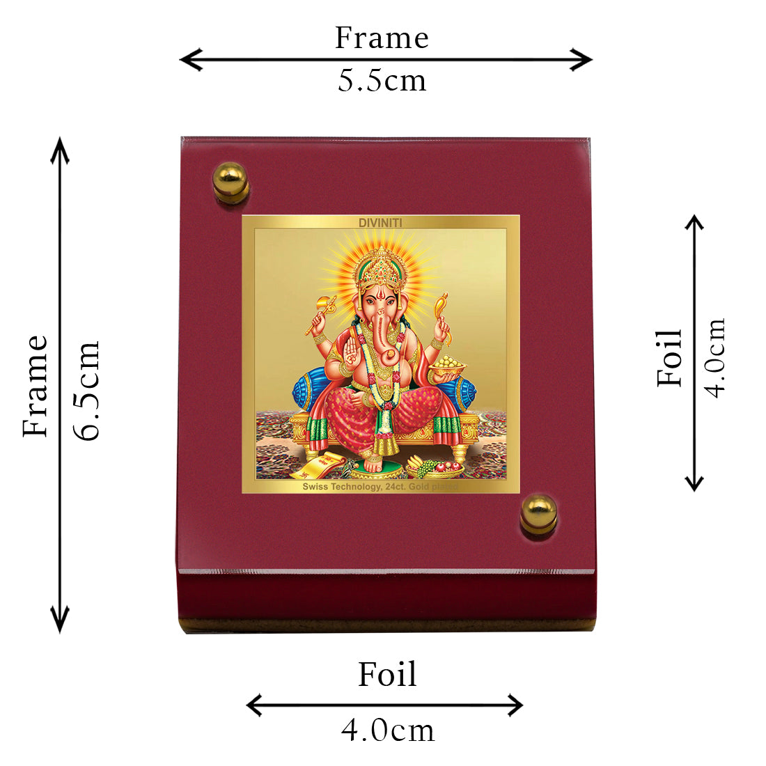 Diviniti 24K Gold Plated Lord Ganesha Frame For Car Dashboard, Home Decor, Office Table and Puja (6.5 x 5.5 CM)