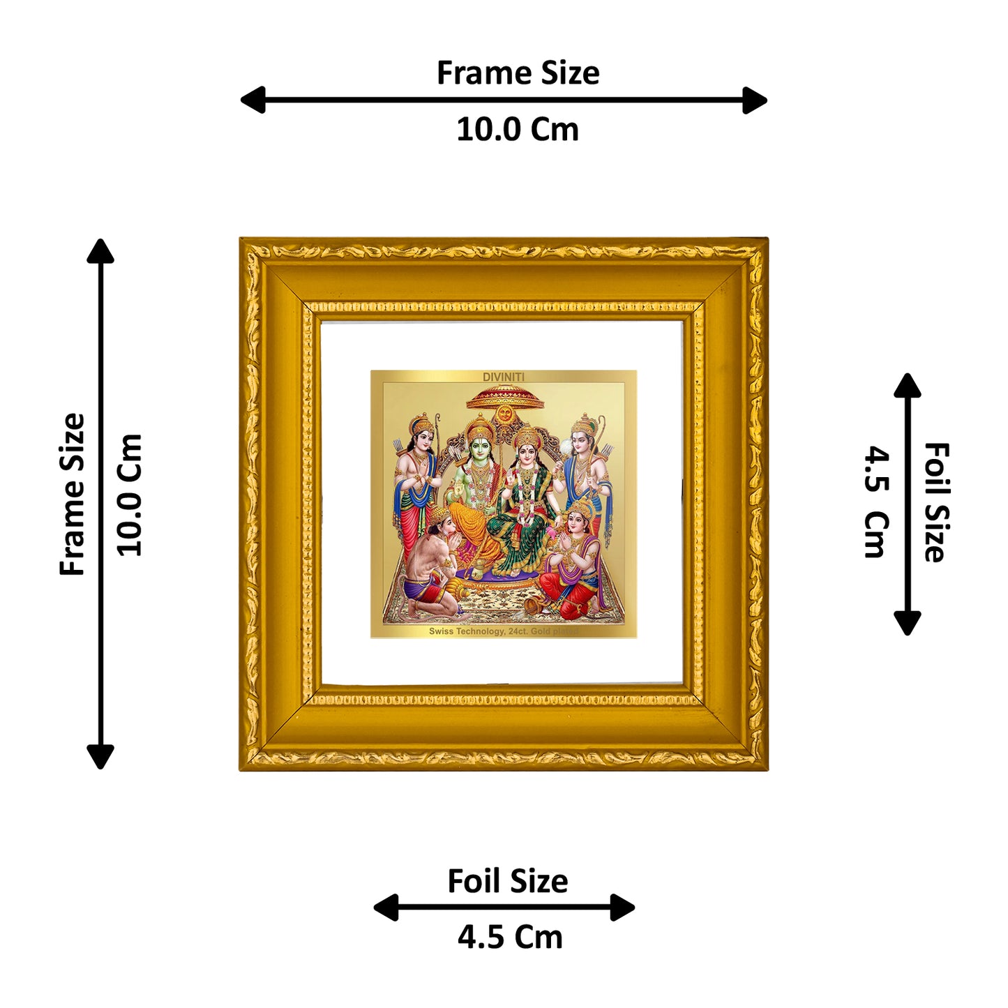 DIVINITI 24K Gold Plated Lord Ram Darbar Modern Photo Frame Idol for Wall Hanging, Home Decor, Puja Room, Premium Gifts|DG101S1A (10x10 CM)