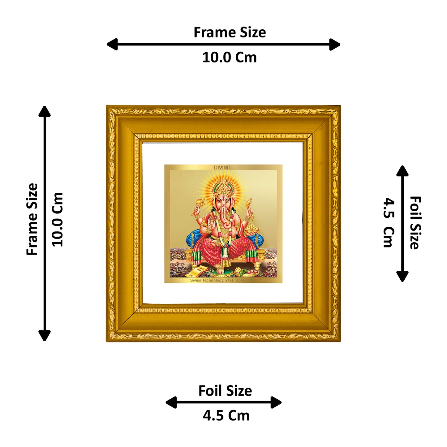 DIVINITI 24K Gold Plated Foil Lord Ganesha Premium Wall Photo Frame Idol for Home DÃ©cor, Puja Room, Table Top, Premium Gifts|DG101S1A (10x10 CM)