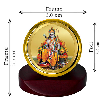 Diviniti 24K Gold Plated Lord Ram Photo Frame for Car Dashboard, Home Decor, Table Top, Puja Room Worship and Festival Gift MCF1CGOLD (5.5x5 CM)