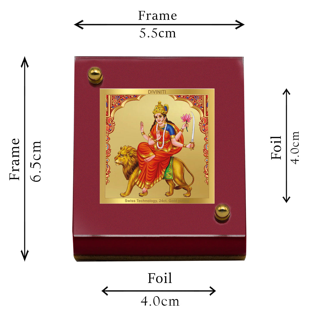 Diviniti 24K Gold Plated Katyani Mata Frame For Car Dashboard, Home Decor & Puja Room (6.5 x 5.5 CM)