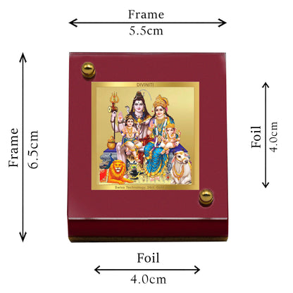 Diviniti 24K Gold Plated Shiv Parivar Frame For Car Dashboard, Home Decor, Tabletop & Worship (6.5 x 5.5 CM)