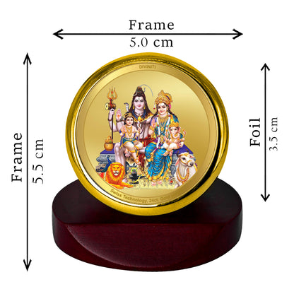 Diviniti 24K Gold Plated Shiv Parivar Photo Frame for Car Dashboard, Home Decor, Table Top, Puja Room Worship and Festival Gift MCF1CGOLD (5.5x5 CM)